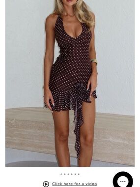 White Fox Boutique Brown Polka Dot Ruffle Halter Mini Dress